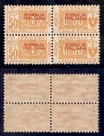 COLONIE - Somalia - 1926 - Soprastampa In Alto - 50 Cent (47a) - Coppia Verticale Con Doppia Soprastampa (una In Albino) - Other & Unclassified