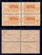 COLONIE - Somalia - 1926 - Soprastampa In Alto - 50 Cent (47a) - Coppia Verticale Con Doppia Soprastampa (una In Albino) - Autres & Non Classés