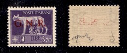 RSI - G.N.R. Verona - 1944 - Errore Di Colore - 3,70 Lire (484A) - Gomma Integra - Chiavarello + Cert. AG (1.000) - Autres & Non Classés