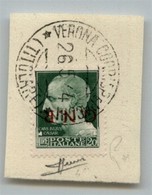 RSI - G.N.R. Verona - 1944 - 20 Lire (487a) Con Soprastampa Capovolta - Usato A Verona (Titolare 26.5.44) Su Frammento - - Other & Unclassified