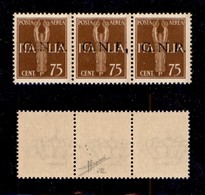 RSI - G.N.R. Verona - 1944 - 75 Cent (119 + 119 Ccf + 119) - Striscia Orizzontale Di 3 Con Soprastampa Evanescente A Sin - Other & Unclassified