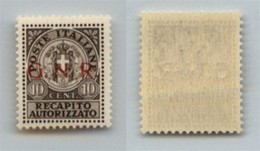 RSI - Saggi-Verona - 1944 - 10 Cent (P2) - Soprastampa Rossa - Gomma Integra - Cert. AG (1.000) - Otros & Sin Clasificación