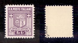 EMISSIONI AUTONOME - Campione - 1944 - 1 Franco Stemma (5a - Zumstein 5A.2.05) Con Greca Mancante In Alto A Destra (sott - Otros & Sin Clasificación