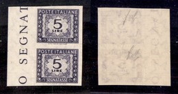 REPUBBLICA - 1955 - 5 Lire (III/IIb) - Coppia Verticale Non Dentellata - Gomma Integra (600+) - Autres & Non Classés