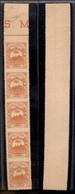 SAN MARINO - Saggi - 1916 - 10 Cent + 5 Croce Rossa (50B CEI) - Striscia Verticale Di Cinque Bordo Foglio Dentellata In  - Autres & Non Classés