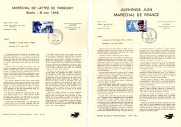 " MARECHAL DE LATTRE DE TASSIGNY ET MARECHAL JUIN " Sur 2 A4 1er Jour De 1970. N° YT 1630 1639 - Militaria