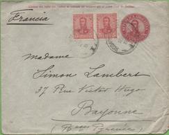 Argentina 10c On Stationary Cover 5c From Rosario De Santa Fe To Bayonne France 27/09/1909 - Lettres & Documents