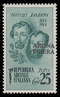 Italia - Comitato Liberazione Nazionale - FRATELLI BANDIERA  25 C. Verde Azzurro / ARONA LIBERA - 1945 - National Liberation Committee (CLN)