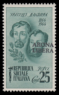 Italia - Comitato Liberazione Nazionale - FRATELLI BANDIERA  25 C. Verde Azzurro / ARONA LIBERA - 1945 - Nationales Befreiungskomitee