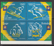 2002 Brazil Brasil Winter Olympics Skiing  Complete Block Of 4 MNH - Unused Stamps