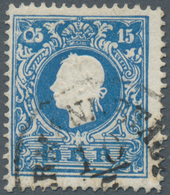 Österreich: 1859, 15 Kr. Blau Type II Mit PLATTENFEHLER "'05' Statt '15'", Entwertet Mit Teilstempel - Ongebruikt