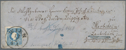 Österreich: 1860, 15 Kr Blau Einzelfrankatur Mit K1 WIEN Und Blauer Taxe "1" Auf Brief Mit Handschr. - Nuevos