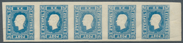 Österreich: 1858, (1,05 Kreuzer) Blau Zeitungsmarke, Type I, Waagerechter Fünferstreifen Vom Rechten - Ongebruikt