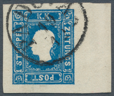 Österreich: 1858, (1,05 Kreuzer/Soldi) Dunkelblau Zeitungsmarke, Type I, Allseits überrandiges Recht - Neufs