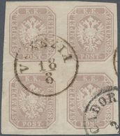 Österreich: 1863, (2.05 Kr Graubraun) Zeitungsmarke Im 4er-Block Entwertet Mit LOMBARDEI-VENETIEN-K1 - Ongebruikt