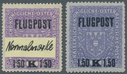 Österreich: 1918, FLUGPOST 1,50 Auf 2 K Violett Mit Abweichendem Probeaufdruck Mit Tief Stehendem De - Ungebraucht