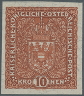 Österreich: 1918, Flugpost 10 Kr. Rotbraun NICHT VERAUSGABTER Probedruck Ungezähnt Und OHNE Aufdruck - Ungebraucht