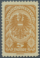 Österreich: 1919/1920, Freimarken, 5 H. Als Farbprobe In Ockerbraun Und Mit Linienzähnung, Auf Ungum - Nuevos