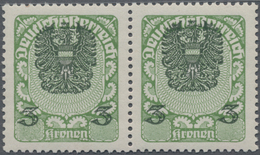 Österreich: 1921, Freimarken Wappen, 3 Kr. Gelblichgrün/schwarz Im Waagerechten Paar, Beide Werte Mi - Nuovi