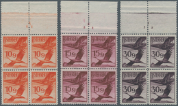 Österreich: 1925, 10 G Bis 2 S Flugpost Jeweils Postfrische Oberrand-Viererblocks Mit Plattennummer - Unused Stamps