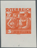 Österreich: 1934, Freimarken "Trachten", 5 Sch. "Städtische Arbeit", Drei Ungezähnte Stichtiefdruck- - Ungebraucht