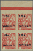 Österreich: 1935, 1 S Winterhilfe Ungezähnt, Oberrand-Viererblock Auf Ungummiertem Andruckpapier In - Ungebraucht