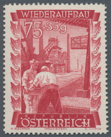 Österreich: 1948, 75 Gr. + 35 Gr. "Wiederaufbau", 15 (meist) Verschiedene Farbproben In Linienzähnun - Unused Stamps