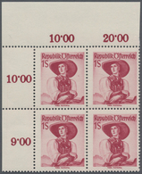 Österreich: 1950, Freimarken Trachten, 1 Sch. Karminrot Im Eckrand-4er-Block Links Oben, Postfrisch, - Unused Stamps