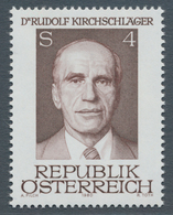 Österreich: 1980. Bundespräsident Dr. Rudolf Kirchschläger, 65. Geburtstag, Mit Der Abart "Farbe Rot - Ungebraucht