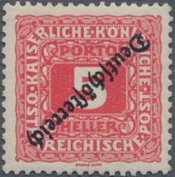 Österreich - Portomarken: 1919, 5 H. Dunkelrosa Mit Kopfstehendem Aufdruck, Postfrisch, Unsigniert. - Strafport