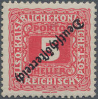 Österreich - Portomarken: 1919, 5 H. Dunkelrosa Mit Kopfstehendem Aufdruck, Postfrisch, Unsigniert. - Postage Due