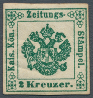Österreich - Zeitungsstempelmarken: 1853, 2 Kreuzer Tiefgrün, Type I B, Dreiseits Voll-, Oben Breitr - Dagbladen