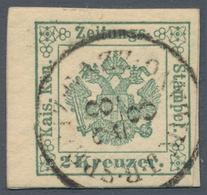 Österreich - Zeitungsstempelmarken: 1853, 2 Kreuzer Mittelgrün, Type I A, Allseits Voll- Bis überran - Giornali