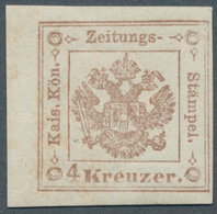 Österreich - Zeitungsstempelmarken: 1858, 4 Kreuzer Hellbraun, Oben Und Unten Breitrandig, Rechts En - Journaux
