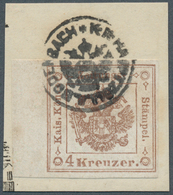 Österreich - Zeitungsstempelmarken: 1858, 4 Kreuzer Braun, Type I, Linkes Randstück (6,5 Mm), Sonst - Giornali