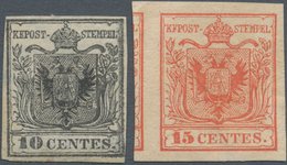 Österreich - Lombardei Und Venetien: 1850, 10 C Schwarz Vollrandig Und 15 C Rot Breitrandig Mit Nach - Lombardo-Vénétie