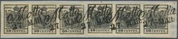 Österreich - Lombardei Und Venetien: 1850, 10 C Tiefschwarz Auf Maschinenpapier, 2 Waagerechte Dreie - Lombardy-Venetia