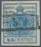 Österreich - Lombardei Und Venetien: 1851, 45 C Blau, Senkrecht Geripptes Papier, Mit Teilen Des Bog - Lombardo-Venetien