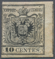 Österreich - Lombardei Und Venetien: 1850/1854, 10 Cent. Schwarz Type III Ungebraucht Mit Originalgu - Lombardo-Venetien