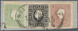 Österreich - Lombardei Und Venetien: 1858/1859, 3 So Schwarz Zusammen Mit 3 So Grün Und 10 So Lilabr - Lombardy-Venetia