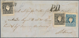 Österreich - Lombardei Und Venetien: 1858, 2 X 3 Soldi Schwarz Und 15 Soldi Blau, Jeweils In Type II - Lombardije-Venetië