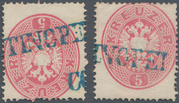 Österreichische Post In Der Levante: 1863, Österreich, 5 Kreuzer Rosa, 2 Exemplare Mit Levante-Stemp - Oostenrijkse Levant