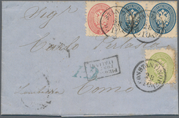 Österreichische Post In Der Levante: 1864, 3 So Grün, 5 So Rosa Und 2 X 10 So Blau Als 3-Farben-Vorl - Oriente Austriaco