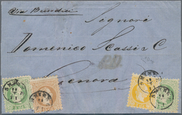 Österreichische Post In Der Levante: 1871, 2 So. Gelb, Zwei Werte 3 So. Grün Und 15 So. Braun, Vier - Oriente Austriaco