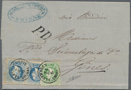 Österreichische Post In Der Levante: 1873, 3 So Grün Und 2 X 10 So Blau, Je Grober Druck, Entwertet - Oriente Austriaco
