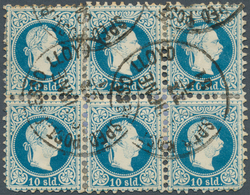 Österreichische Post In Der Levante: 1881, 10 Sld Im Waag. 6er-Block (1 Mke Oben Zahnausriß) M. 2x K - Oriente Austriaco