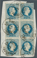 Österreichische Post In Der Levante: 1867, 10 Sld. Feiner Druck Im Senkr. 6er-Block (1x Eckbug) Auf - Oriente Austriaco