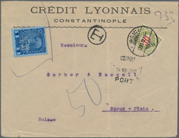 Österreichische Post In Der Levante: 1912, 1 Pia Dkl'blau A. Hellblau Mit Perfin "L C" (Crédtit Lyon - Oriente Austriaco