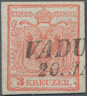 Österreich - Verwendung In Liechtenstein: 1850, 3 Kr. Rot Handpapier Mit L2 VADU(TZ), Kab.stück, Lt. - Other & Unclassified