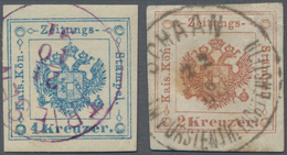 Österreich - Verwendung In Liechtenstein: 1877, Zeitungsstempelmarken 1 U. 2 Kr. Kl. Krone Gr. Wappe - Otros & Sin Clasificación